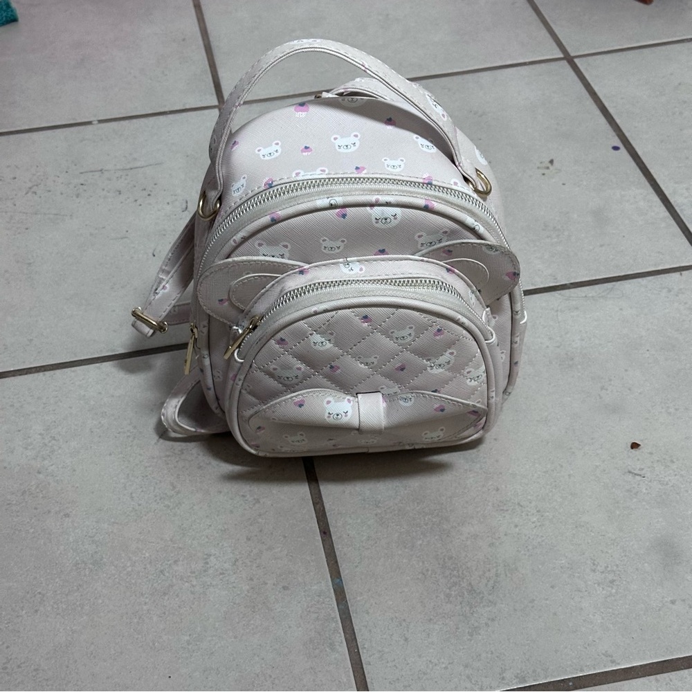 Kids Beige Mini‎ Faux Leather Backpack.
